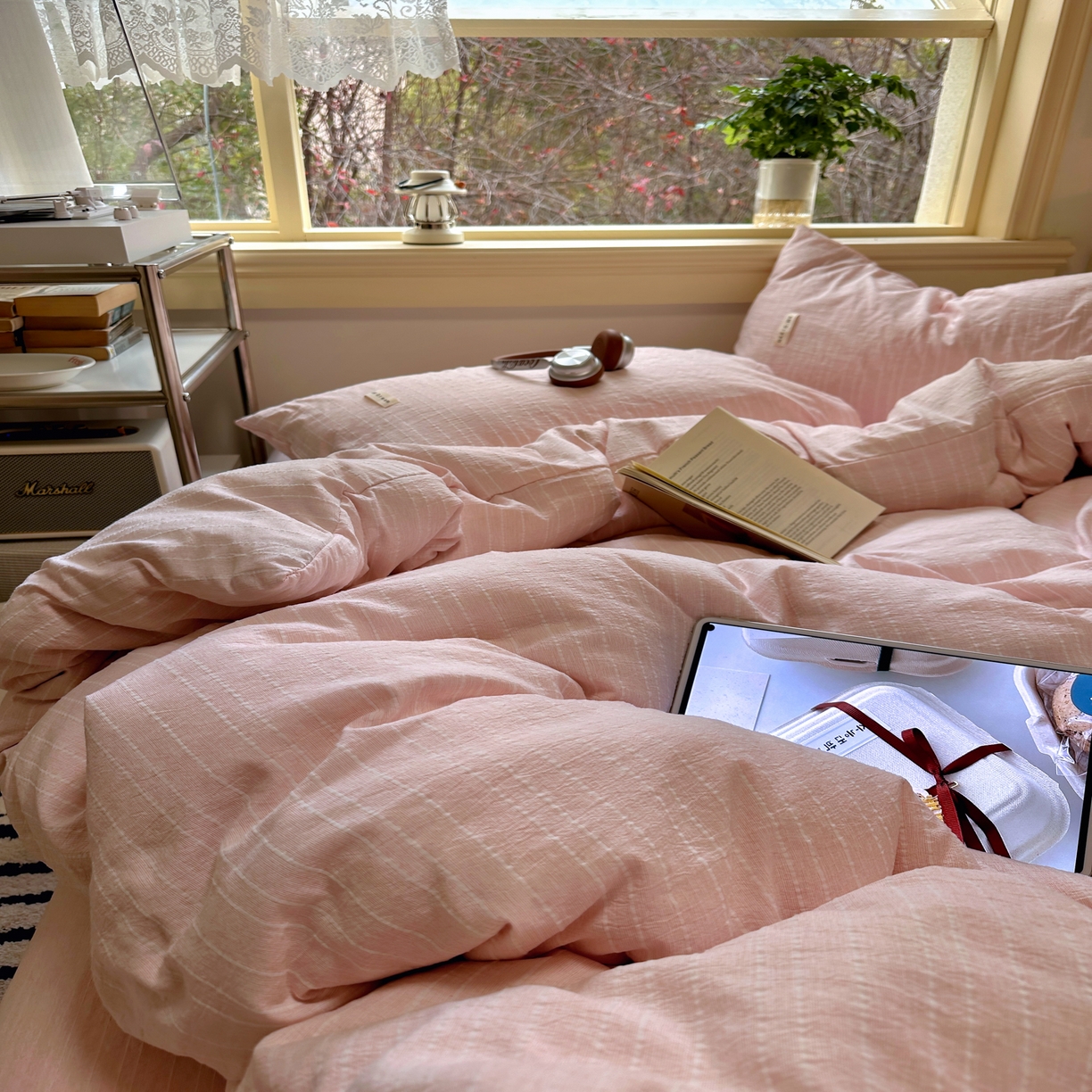 91家纺网 家纺一手货源 找家纺 优兰朵家纺 2026新款简约素色亚麻风纯色无印四件套 玉色-素然