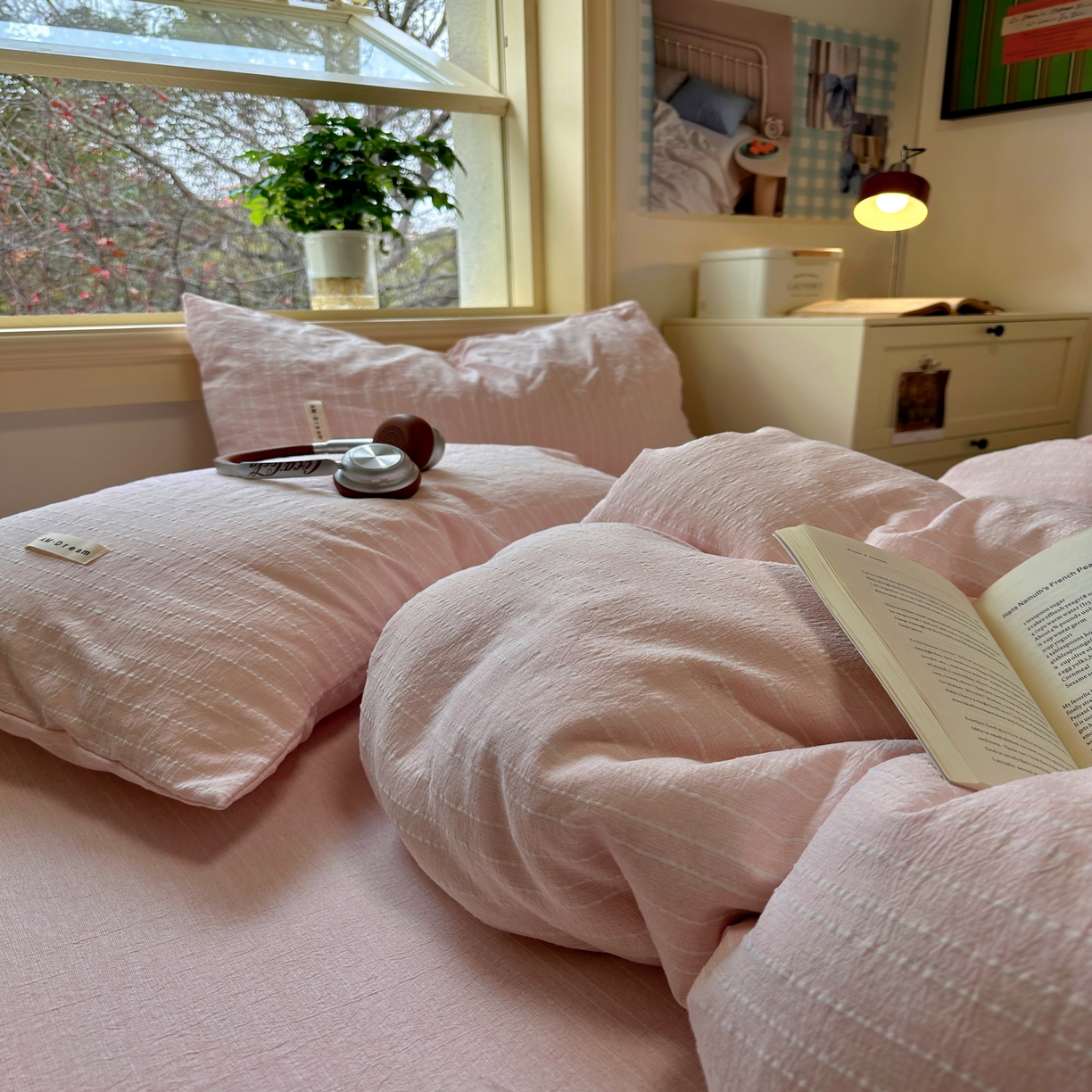 91家纺网 家纺一手货源 找家纺 优兰朵家纺 2026新款简约素色亚麻风纯色无印四件套 玉色-素然