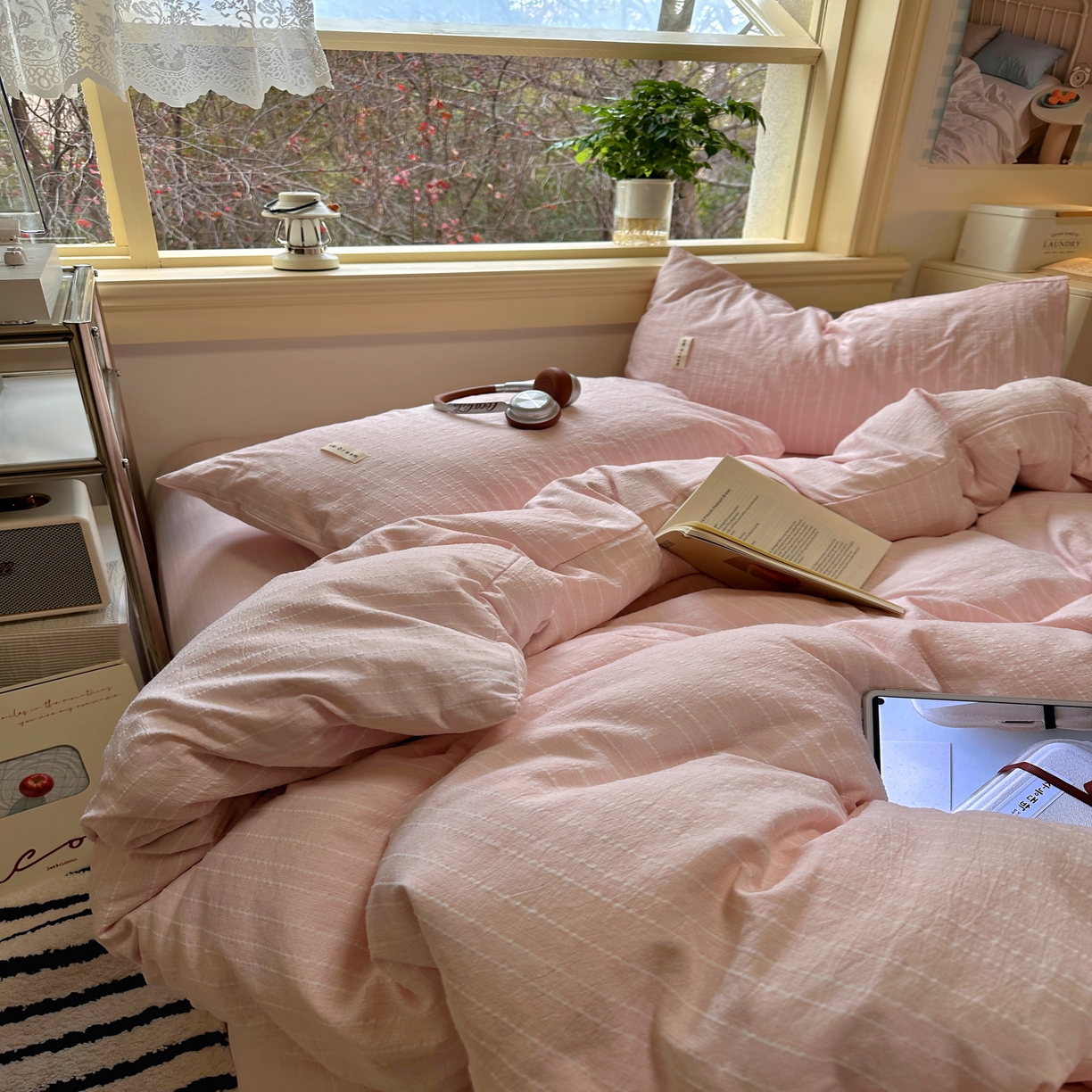 91家纺网 家纺一手货源 找家纺 优兰朵家纺 2026新款简约素色亚麻风纯色无印四件套 玉色-素然