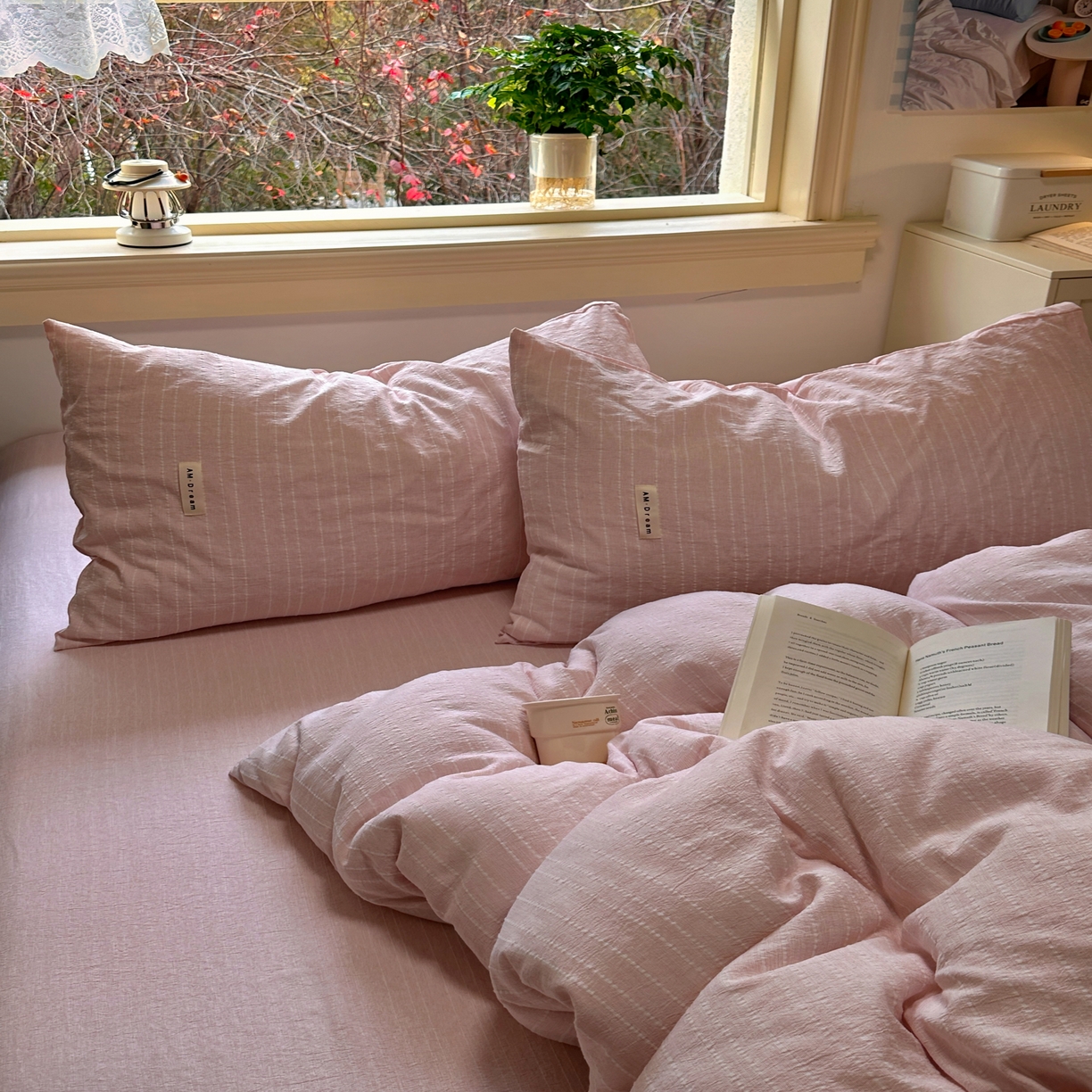 91家纺网 家纺一手货源 找家纺 优兰朵家纺 2026新款简约素色亚麻风纯色无印四件套 玉色-素然