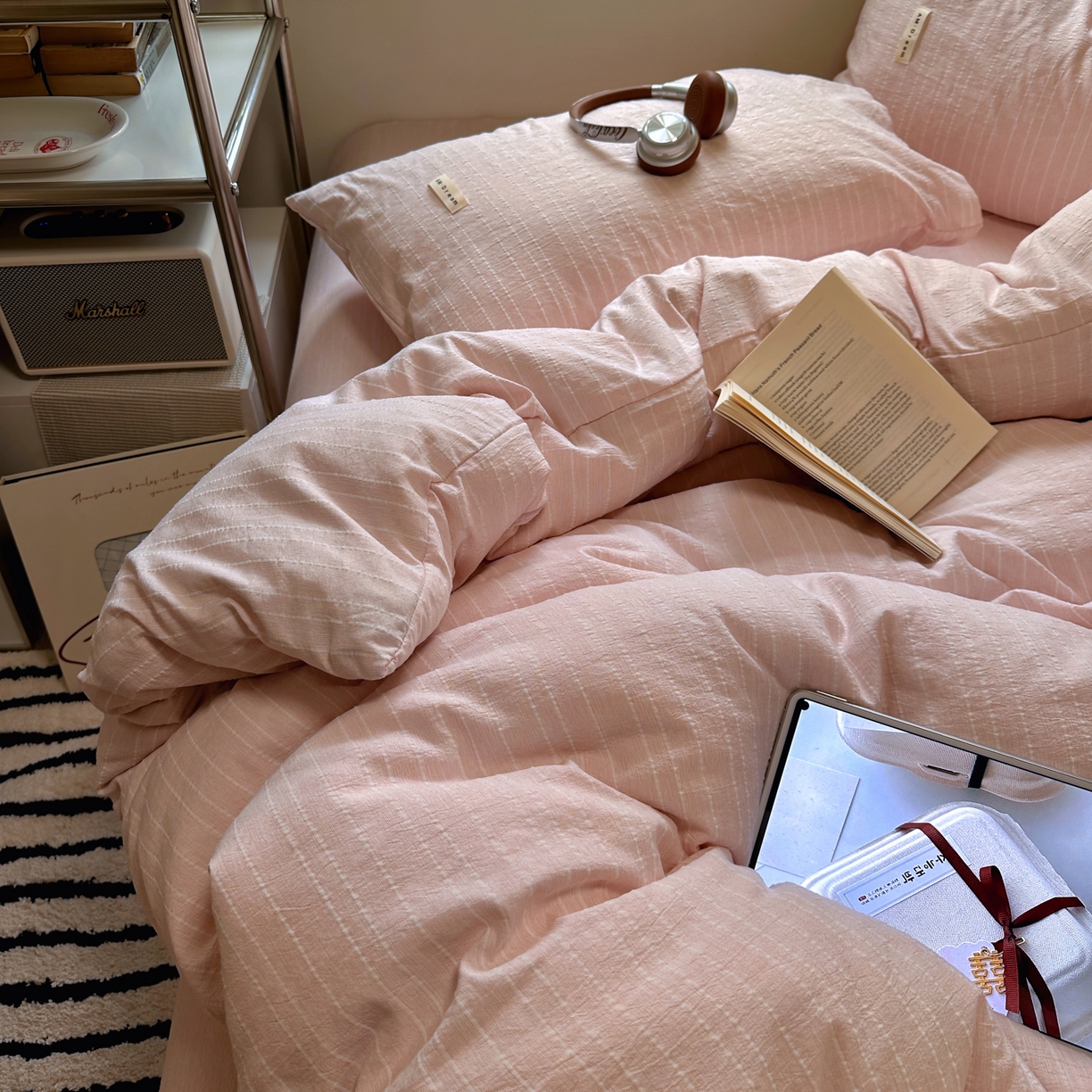 91家纺网 家纺一手货源 找家纺 优兰朵家纺 2026新款简约素色亚麻风纯色无印四件套 玉色-素然