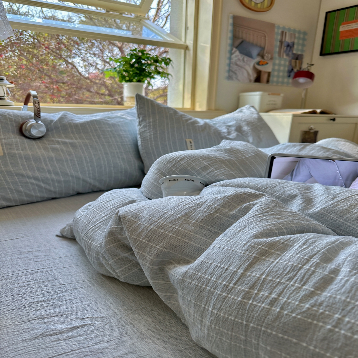 91家纺网 家纺一手货源 找家纺 优兰朵家纺 2026新款简约素色亚麻风纯色无印四件套 中兰-素然