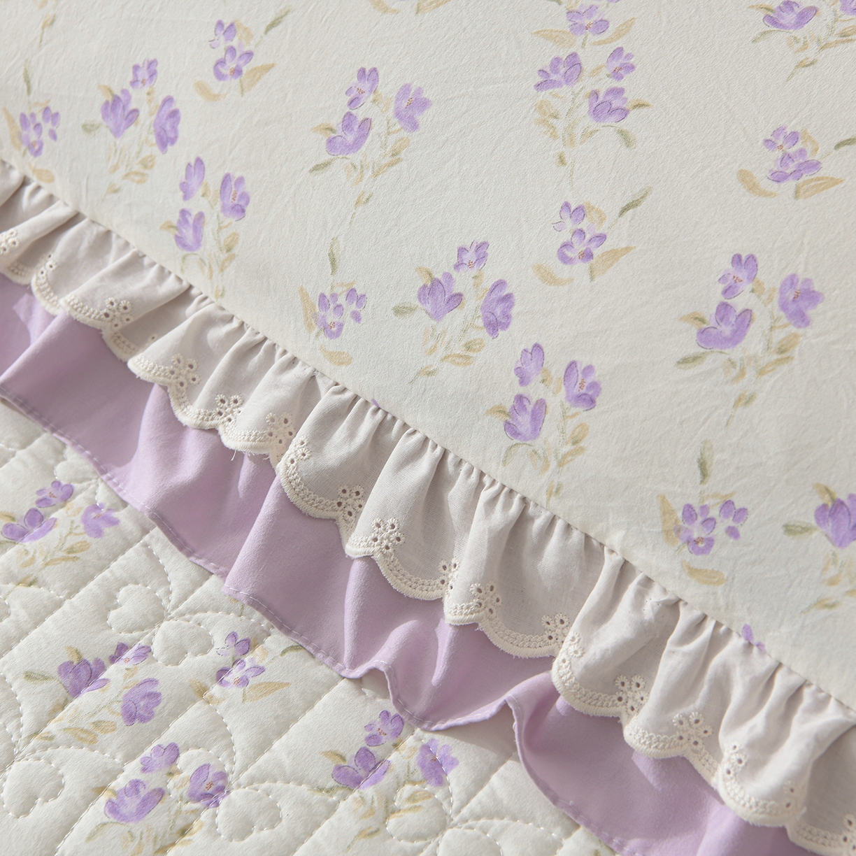 91家纺网 家纺一手货源 找家纺 金梦家居 2026新款水洗棉床盖被套四件套 紫韵花开