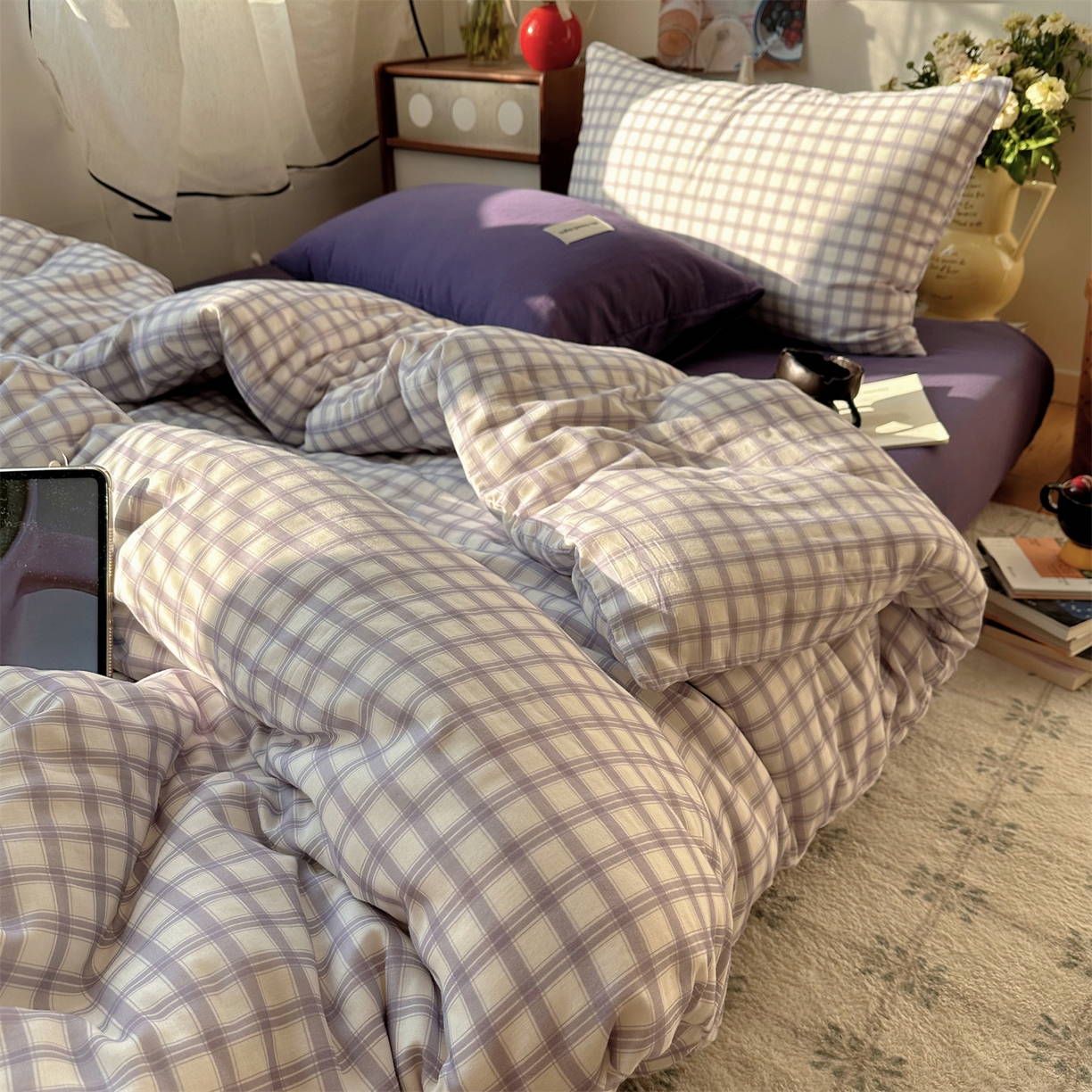 91家纺网 家纺一手货源 找家纺 （总）三朵家纺 2026新款全棉纯棉双层纱方糖系列四件套