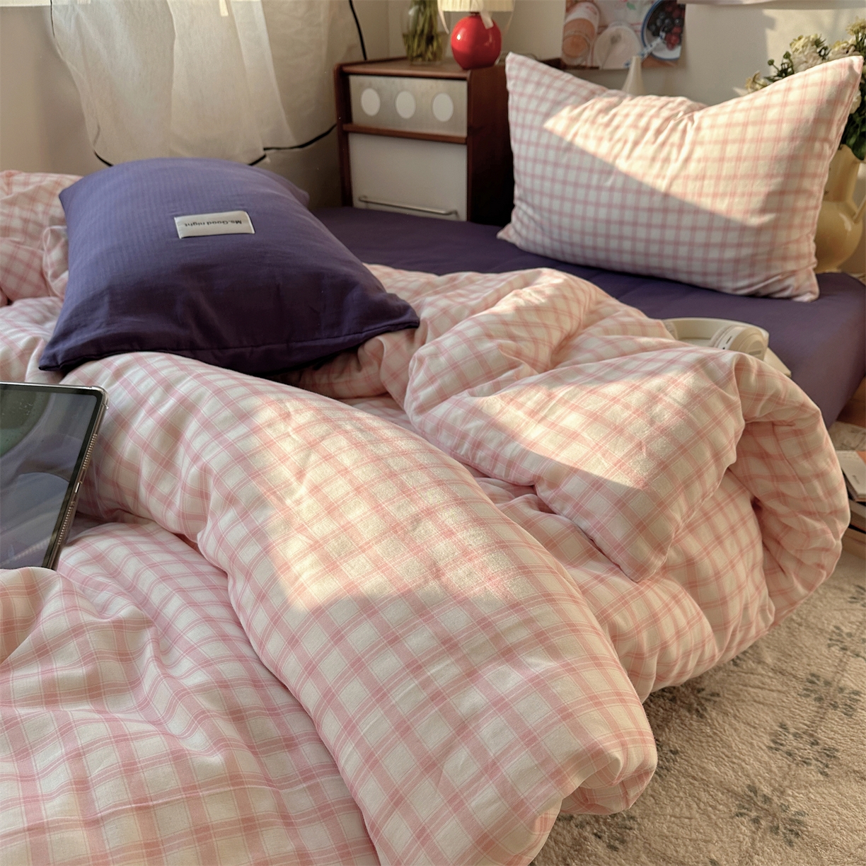 91家纺网 家纺一手货源 找家纺 （总）三朵家纺 2026新款全棉纯棉双层纱方糖系列四件套