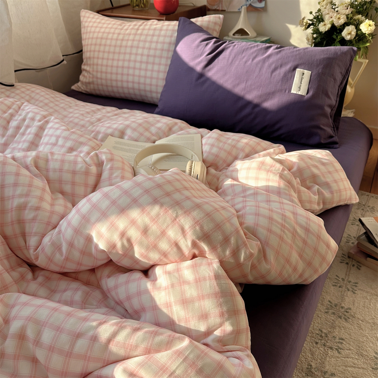 91家纺网 家纺一手货源 找家纺 （总）三朵家纺 2026新款全棉纯棉双层纱方糖系列四件套