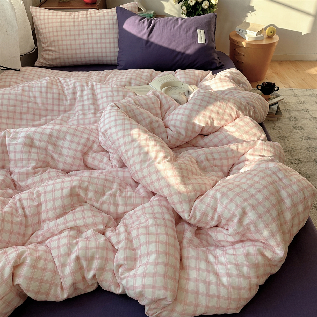 91家纺网 家纺一手货源 找家纺 （总）三朵家纺 2026新款全棉纯棉双层纱方糖系列四件套