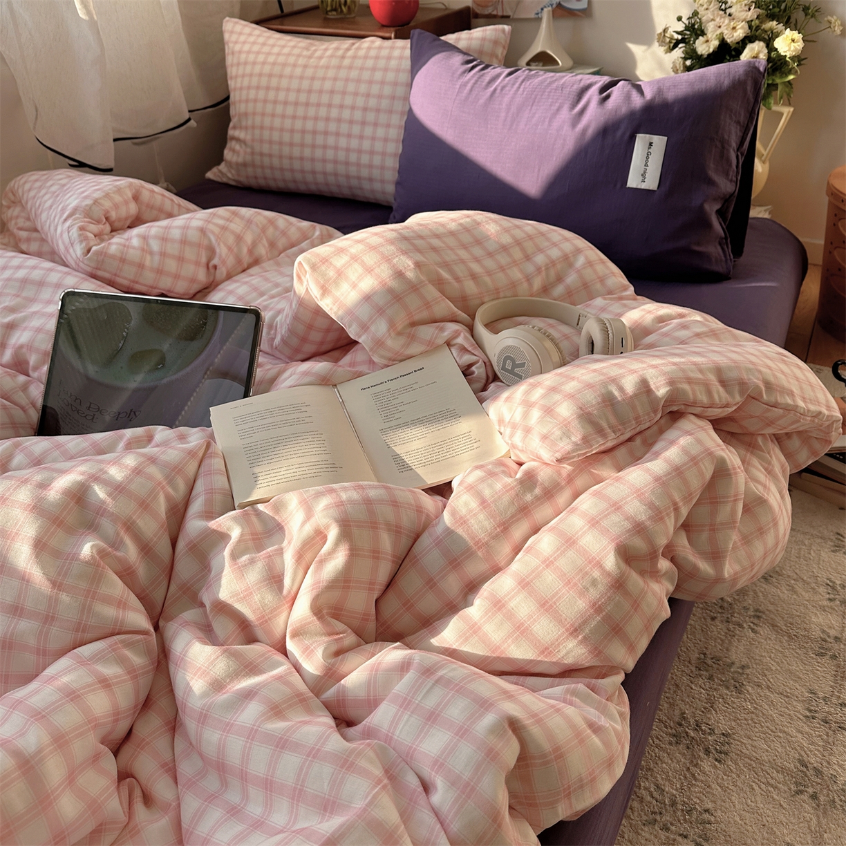 91家纺网 家纺一手货源 找家纺 （总）三朵家纺 2026新款全棉纯棉双层纱方糖系列四件套