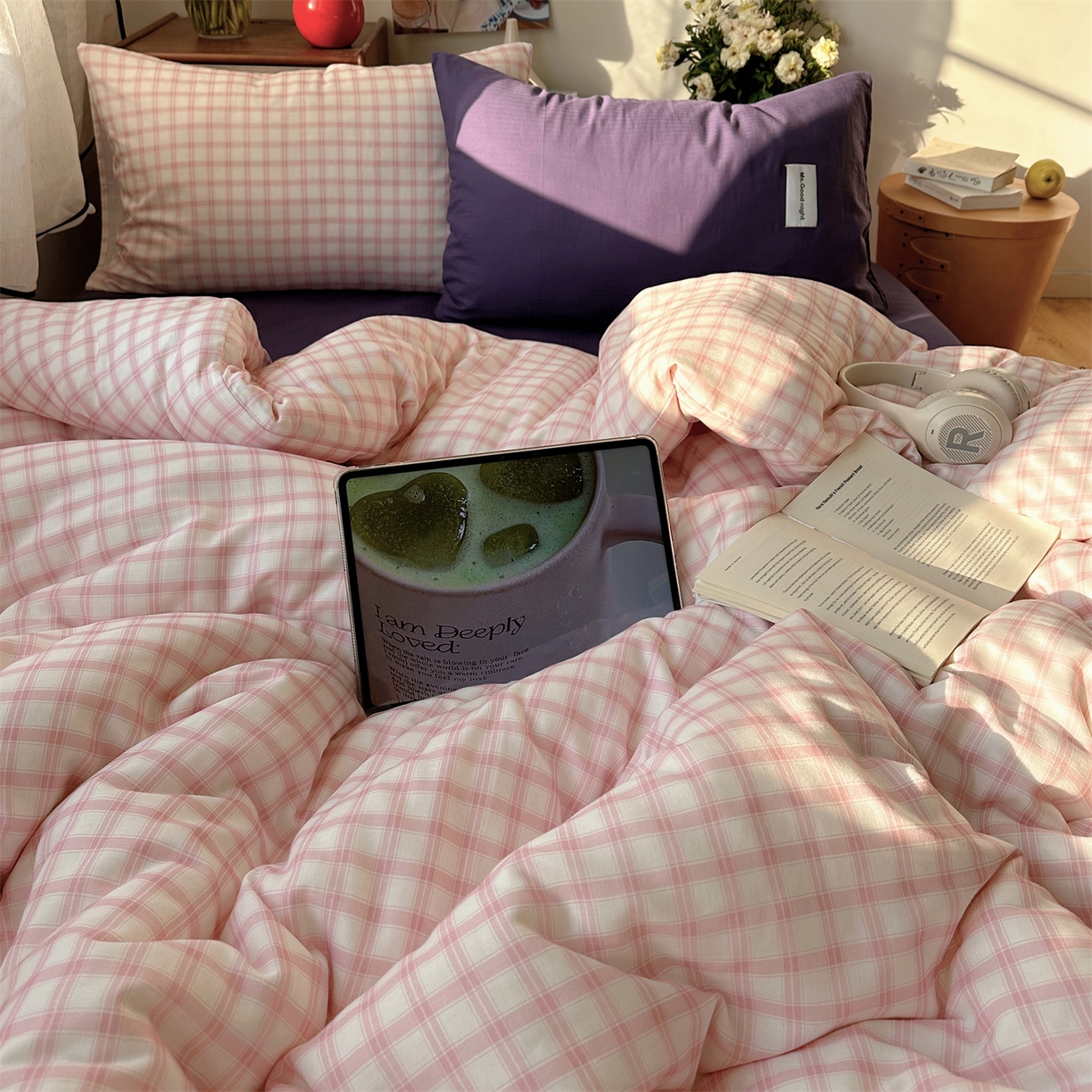 91家纺网 家纺一手货源 找家纺 （总）三朵家纺 2026新款全棉纯棉双层纱方糖系列四件套