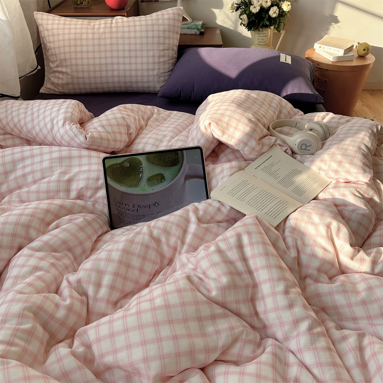 91家纺网 家纺一手货源 找家纺 （总）三朵家纺 2026新款全棉纯棉双层纱方糖系列四件套