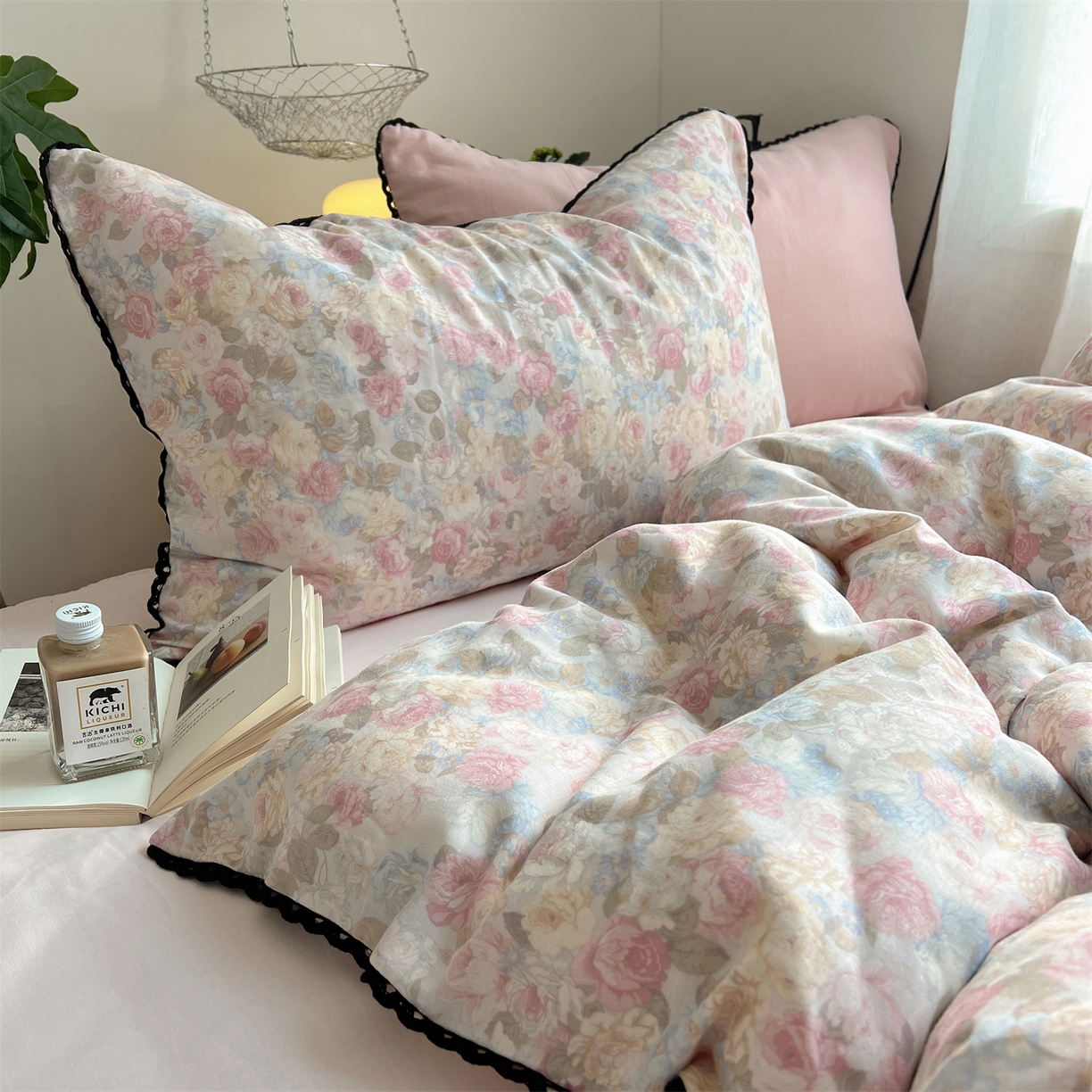 91家纺网 家纺一手货源 找家纺 （总）三朵家纺 2026新款全棉纯棉双层纱小黑花边四件套