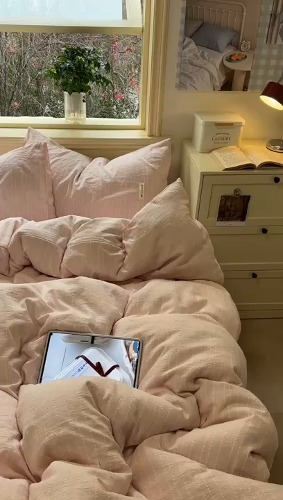 91家纺网 家纺一手货源 找家纺 优兰朵家纺 2026新款简约素色亚麻风纯色无印四件套 玉色-素然