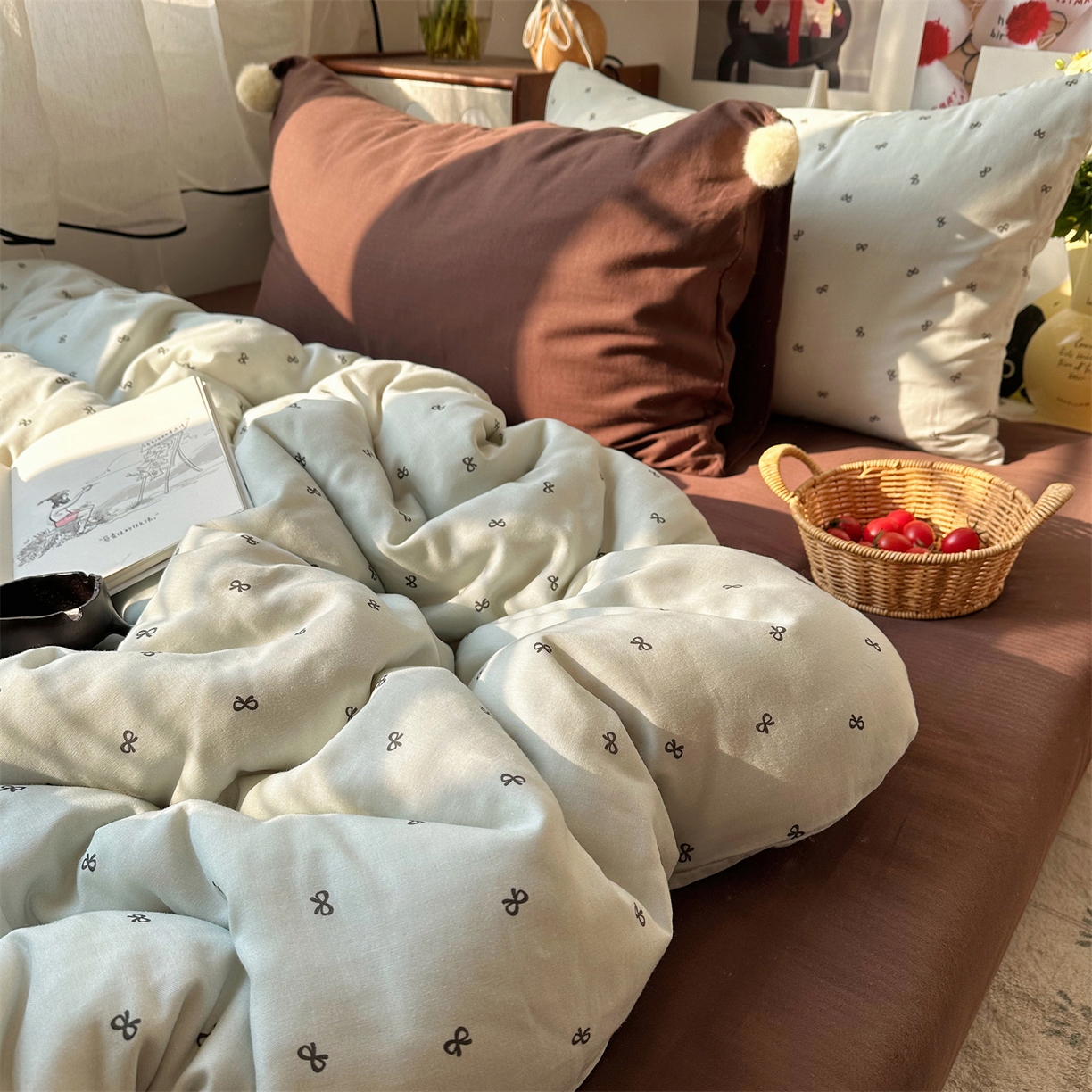 91家纺网 家纺一手货源 找家纺 （总）三朵家纺 2026新款全棉纯棉双层纱小毛球系列四件套