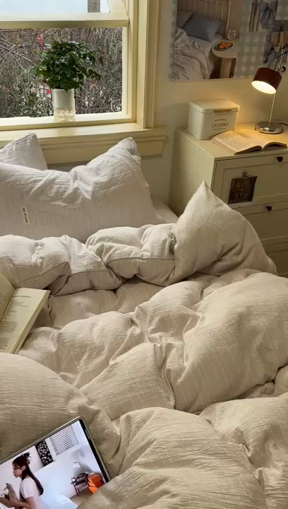 91家纺网 家纺一手货源 找家纺 优兰朵家纺 2026新款简约素色亚麻风纯色无印四件套 卡其-素然