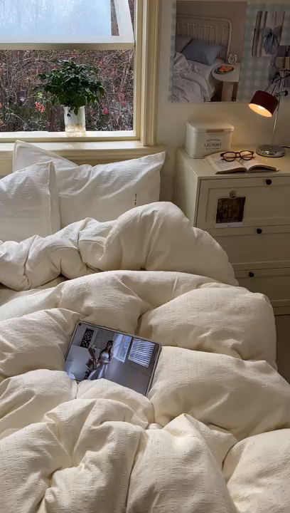 91家纺网 家纺一手货源 找家纺 优兰朵家纺 2026新款简约素色亚麻风纯色无印四件套 米白-素然