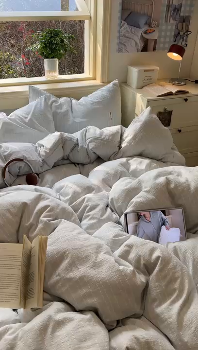 91家纺网 家纺一手货源 找家纺 优兰朵家纺 2026新款简约素色亚麻风纯色无印四件套 浅蓝灰-素然