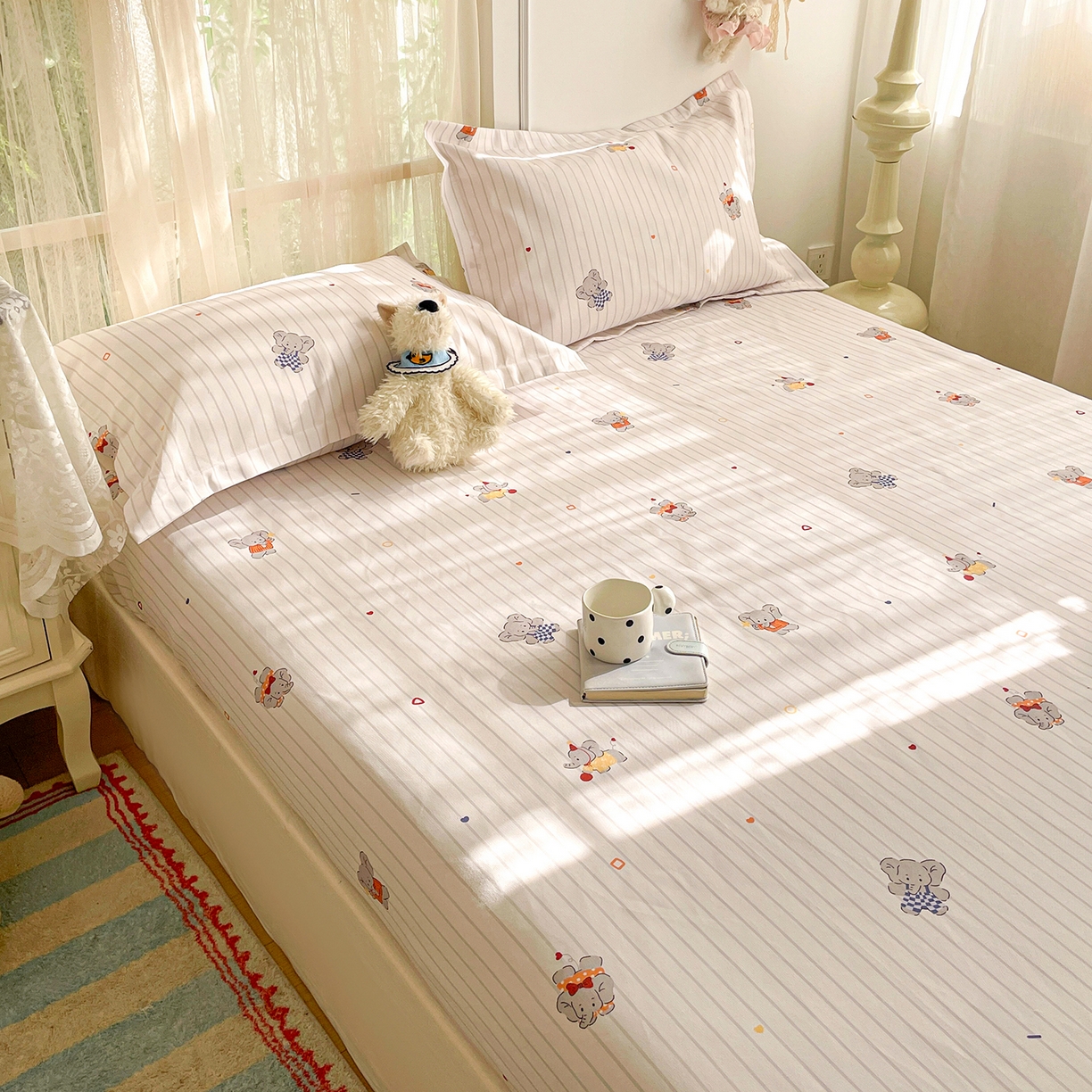 91家纺网 家纺一手货源 找家纺 （总）纽缦家纺 2026新款舒适透气细沙卡通印花老粗布床笠