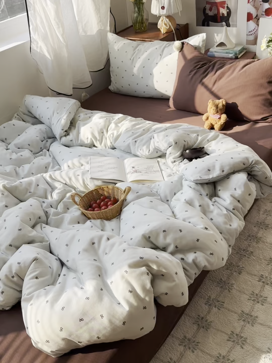 91家纺网 家纺一手货源 找家纺 三朵家纺 2026新款全棉纯棉双层纱小毛球系列四件套 蝴蝶结-蓝