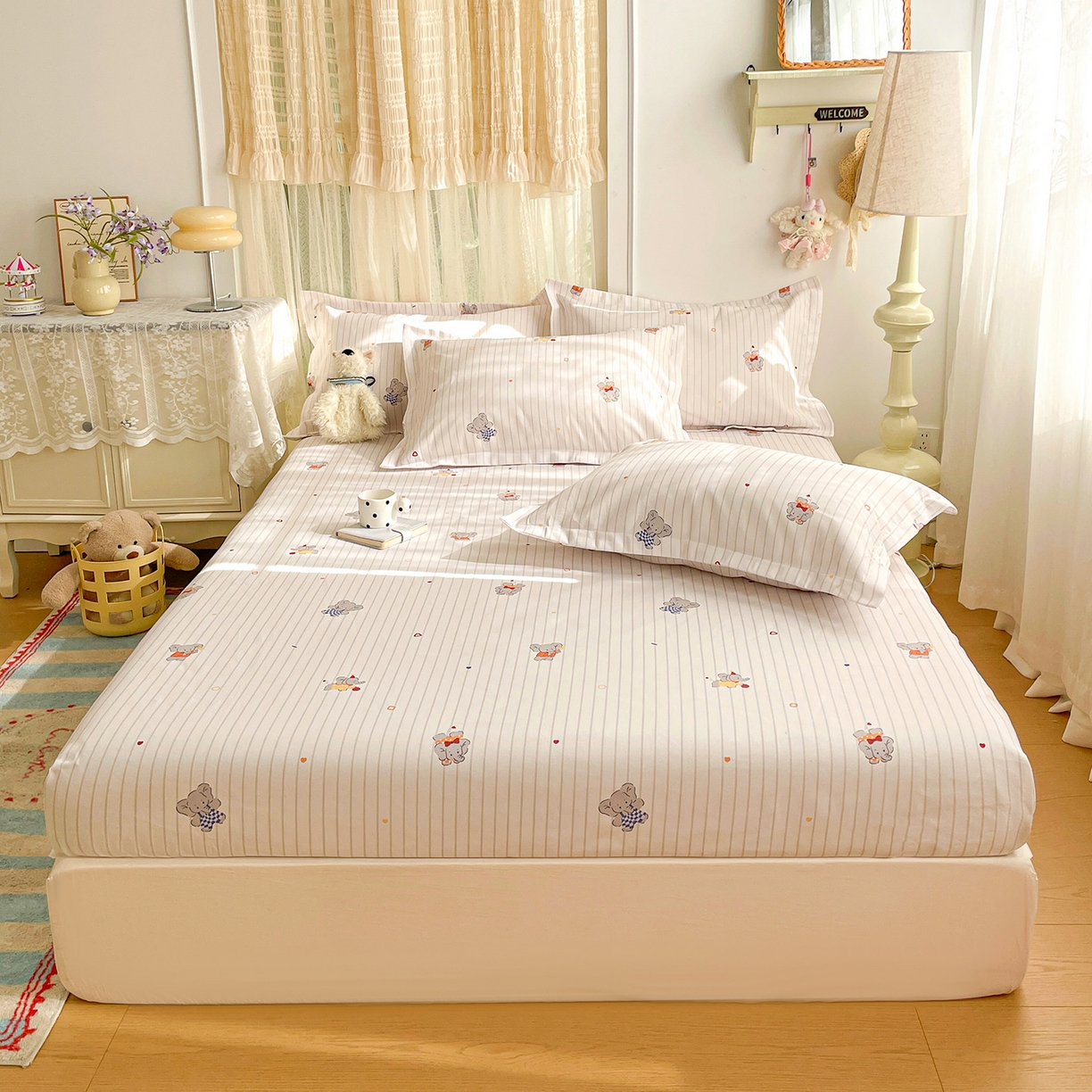 （总）纽缦家纺 2026新款舒适透气细沙卡通印花老粗布床笠