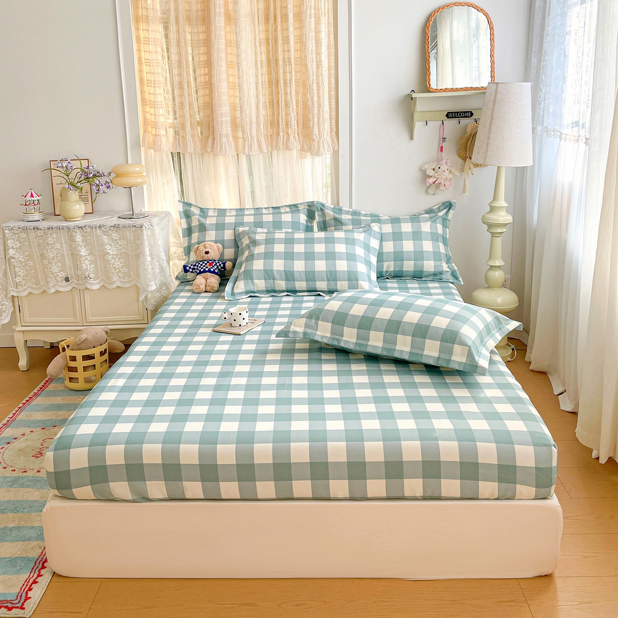 91家纺网 家纺一手货源 找家纺 （总）纽缦家纺 2026新款舒适透气细沙卡通印花老粗布床笠