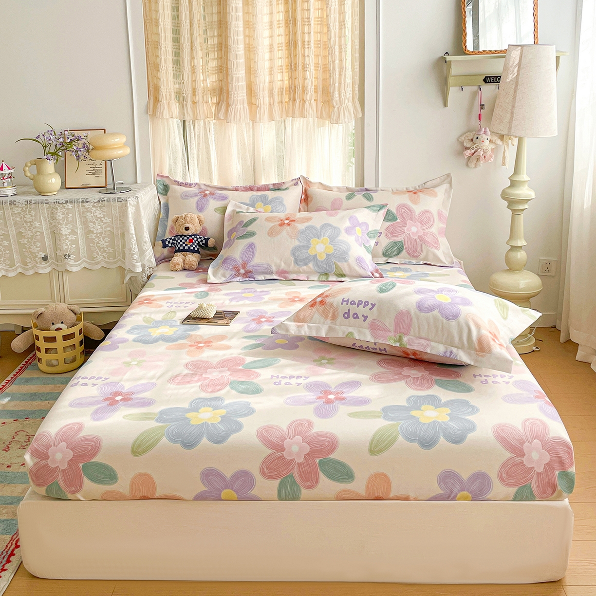 91家纺网 家纺一手货源 找家纺 （总）纽缦家纺 2026新款舒适透气细沙卡通印花老粗布床笠