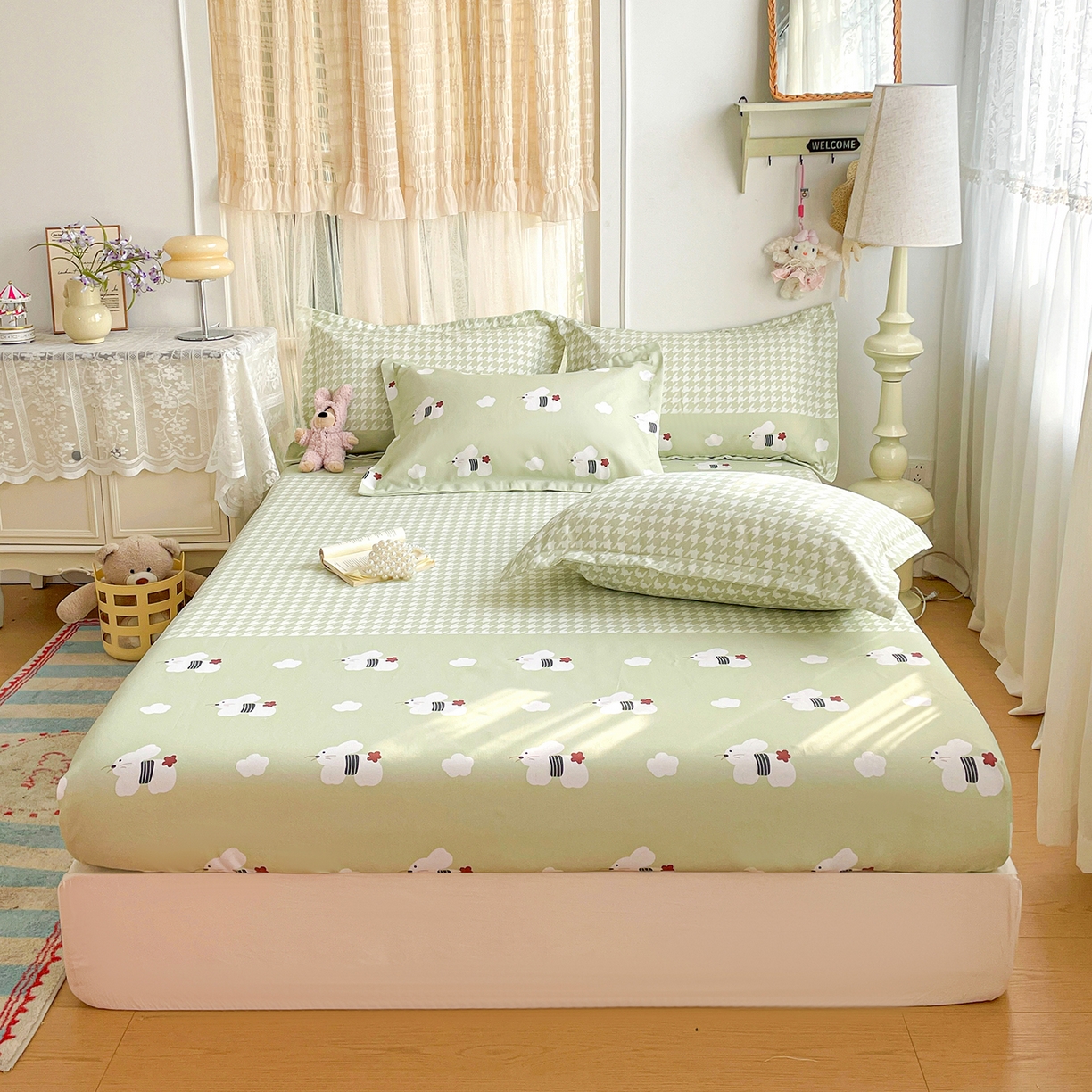 91家纺网 家纺一手货源 找家纺 （总）纽缦家纺 2026新款舒适透气细沙卡通印花老粗布床笠