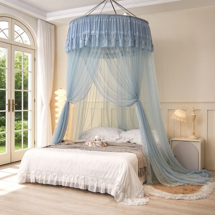 91家纺网 家纺一手货源 找家纺 （总）梦尔佳蚊帐 2026新款蕾丝刺绣花好月圆圆顶蚊帐