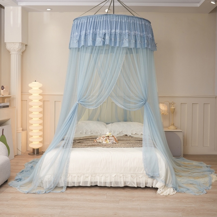 91家纺网 家纺一手货源 找家纺 （总）梦尔佳蚊帐 2026新款蕾丝刺绣花好月圆圆顶蚊帐