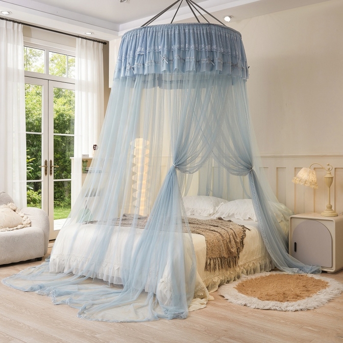 91家纺网 家纺一手货源 找家纺 （总）梦尔佳蚊帐 2026新款蕾丝刺绣花好月圆圆顶蚊帐