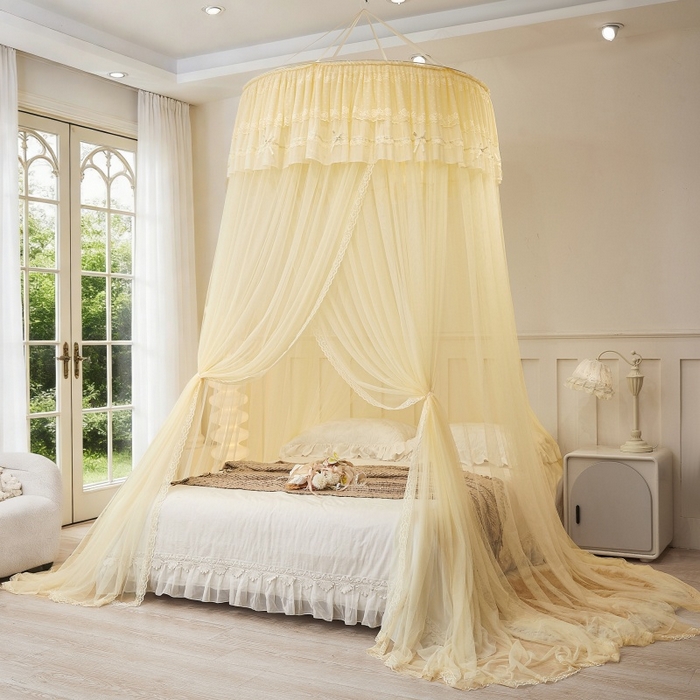 91家纺网 家纺一手货源 找家纺 （总）梦尔佳蚊帐 2026新款蕾丝刺绣花好月圆圆顶蚊帐