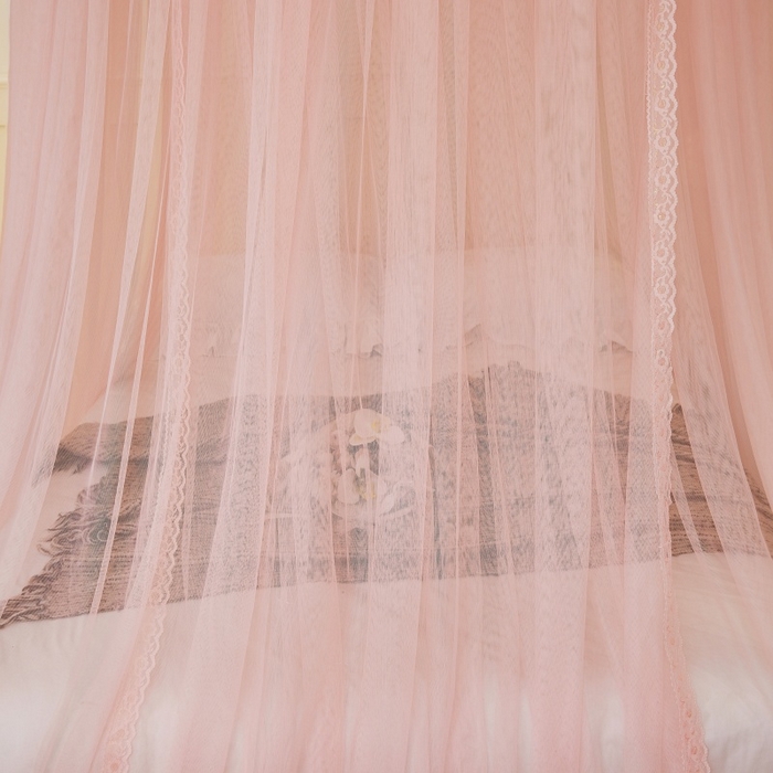 91家纺网 家纺一手货源 找家纺 梦尔佳蚊帐 2026新款蕾丝刺绣花好月圆圆顶蚊帐 玉色