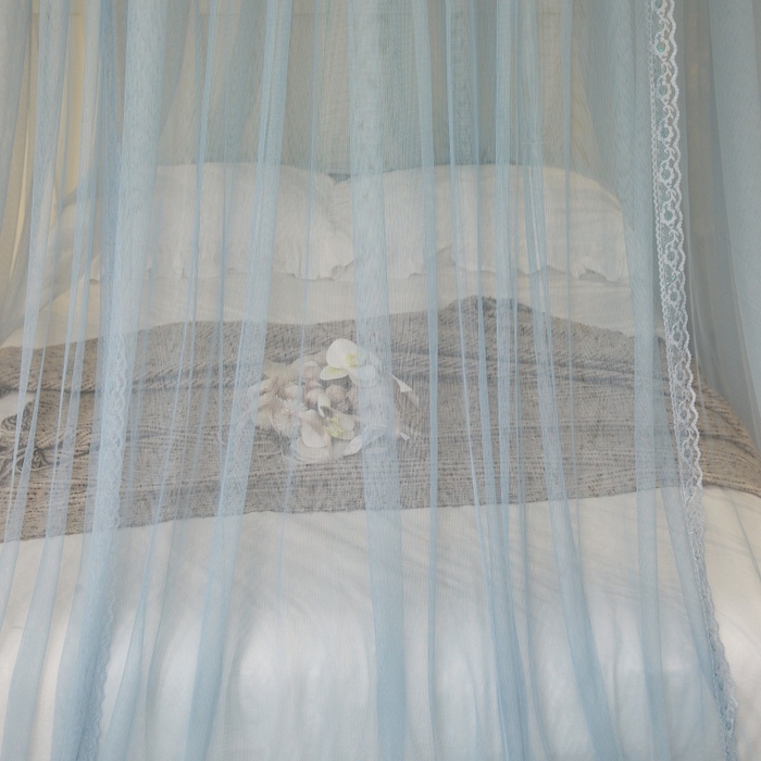 91家纺网 家纺一手货源 找家纺 梦尔佳蚊帐 2026新款蕾丝刺绣花好月圆圆顶蚊帐 蓝灰