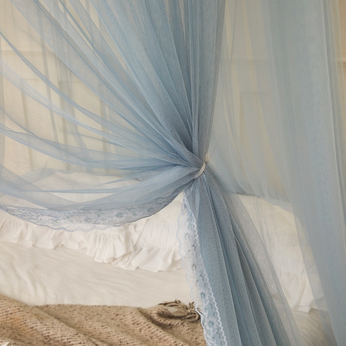91家纺网 家纺一手货源 找家纺 梦尔佳蚊帐 2026新款蕾丝刺绣花好月圆圆顶蚊帐 蓝灰