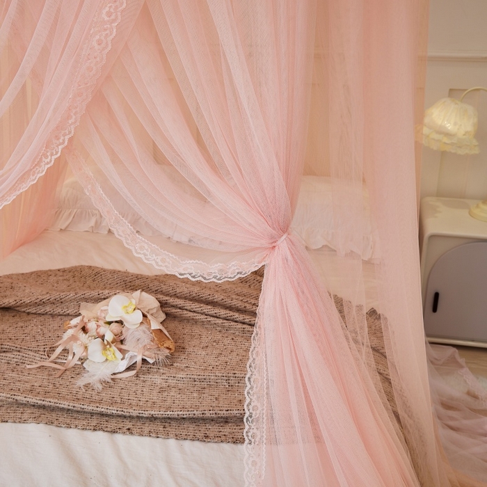 91家纺网 家纺一手货源 找家纺 梦尔佳蚊帐 2026新款蕾丝刺绣花好月圆圆顶蚊帐 玉色