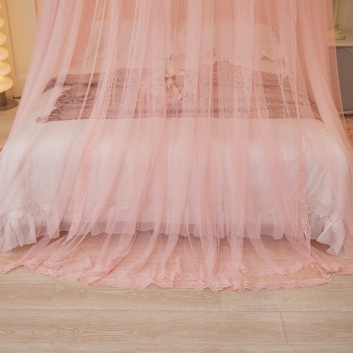 91家纺网 家纺一手货源 找家纺 梦尔佳蚊帐 2026新款蕾丝刺绣花好月圆圆顶蚊帐 玉色