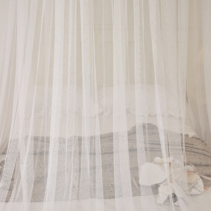 91家纺网 家纺一手货源 找家纺 梦尔佳蚊帐 2026新款蕾丝刺绣花好月圆圆顶蚊帐 奶白