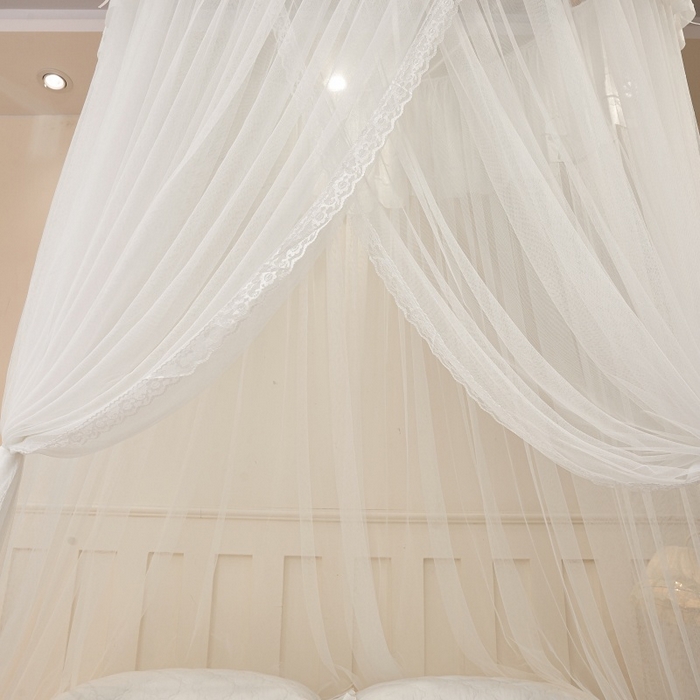 91家纺网 家纺一手货源 找家纺 梦尔佳蚊帐 2026新款蕾丝刺绣花好月圆圆顶蚊帐 奶白