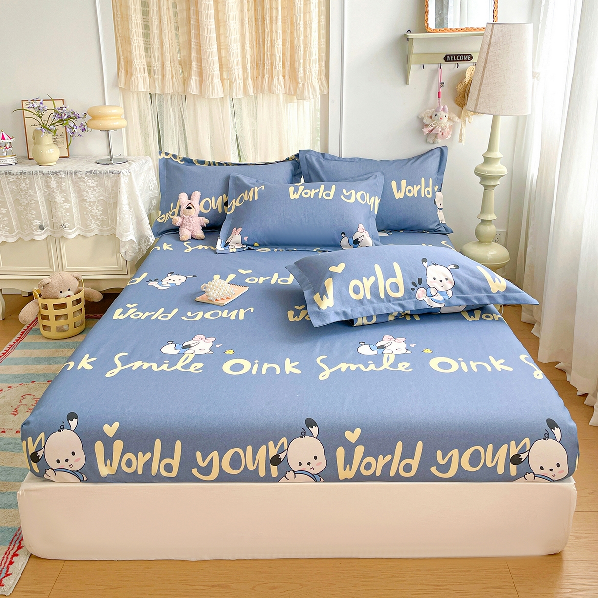 91家纺网 家纺一手货源 找家纺 （总）纽缦家纺 2026新款舒适透气细沙卡通印花老粗布床笠