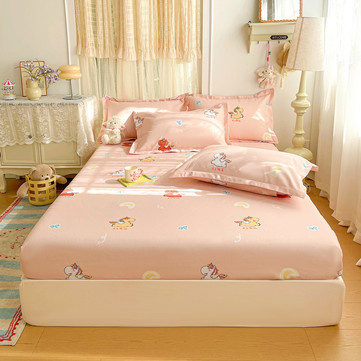 91家纺网 家纺一手货源 找家纺 （总）纽缦家纺 2026新款舒适透气细沙卡通印花老粗布床笠