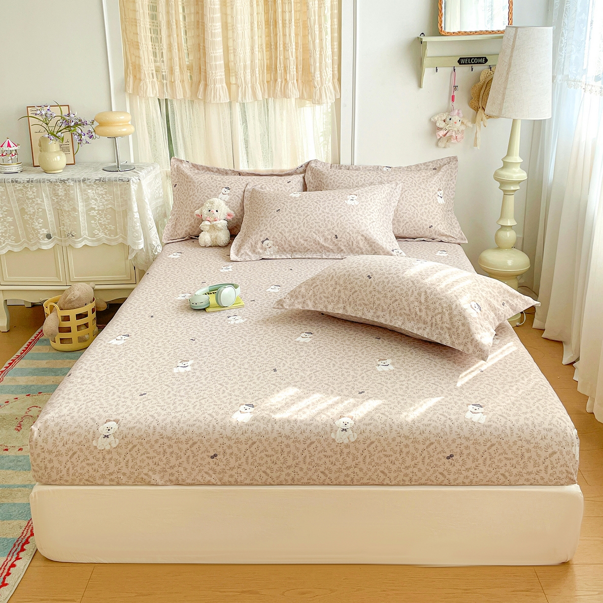 91家纺网 家纺一手货源 找家纺 （总）纽缦家纺 2026新款舒适透气细沙卡通印花老粗布床笠