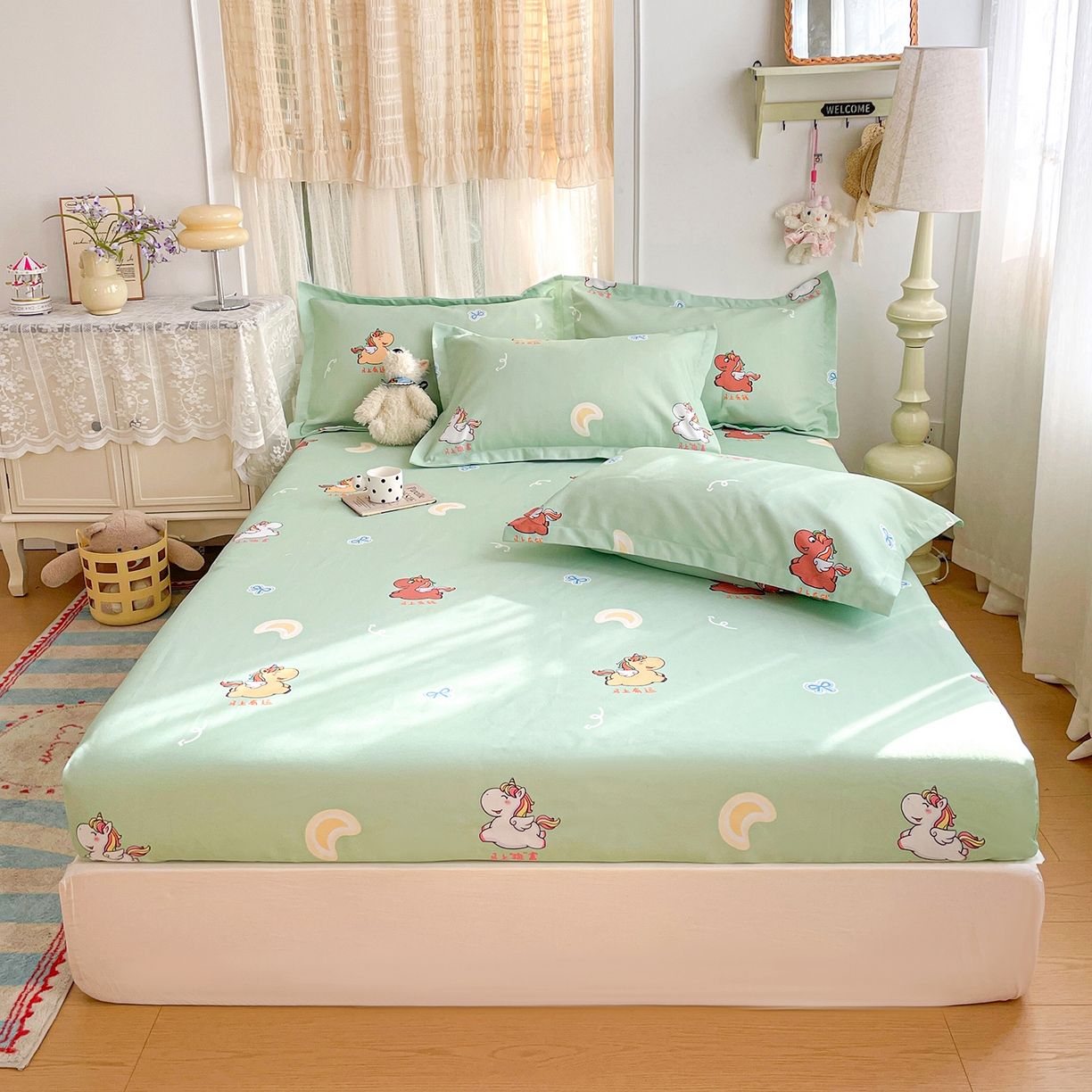 91家纺网 家纺一手货源 找家纺 （总）纽缦家纺 2026新款舒适透气细沙卡通印花老粗布床笠