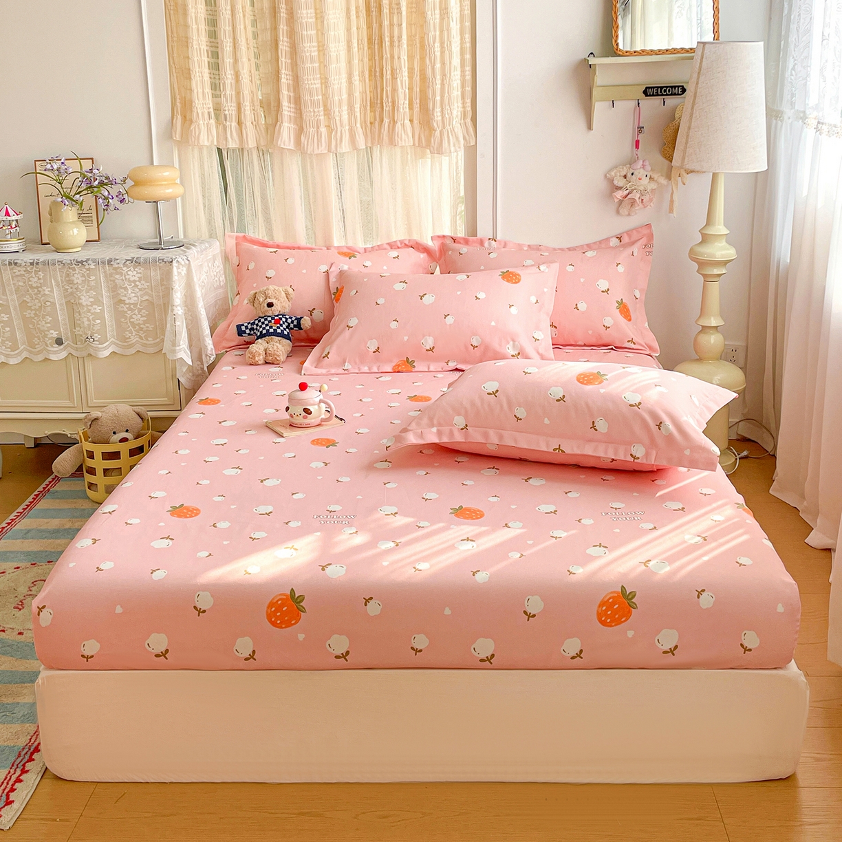 91家纺网 家纺一手货源 找家纺 （总）纽缦家纺 2026新款舒适透气细沙卡通印花老粗布床笠