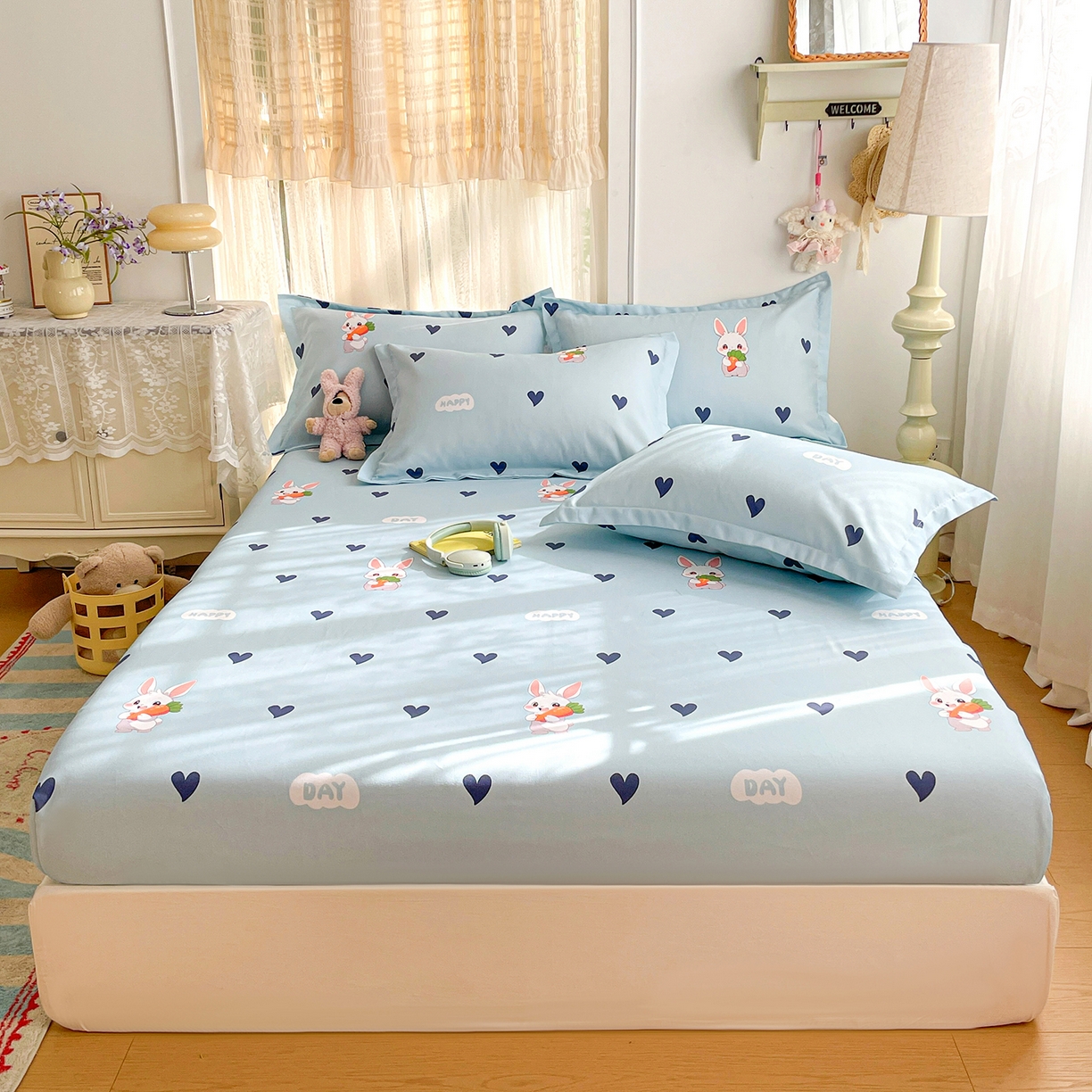 91家纺网 家纺一手货源 找家纺 （总）纽缦家纺 2026新款舒适透气细沙卡通印花老粗布床笠