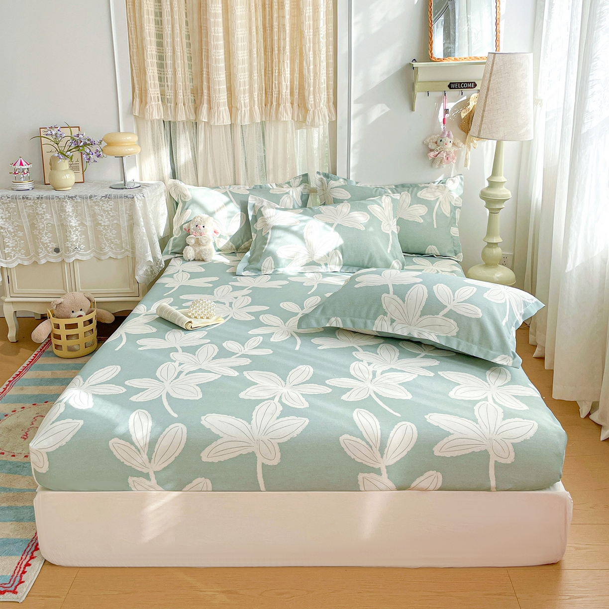 91家纺网 家纺一手货源 找家纺 （总）纽缦家纺 2026新款舒适透气细沙卡通印花老粗布床笠