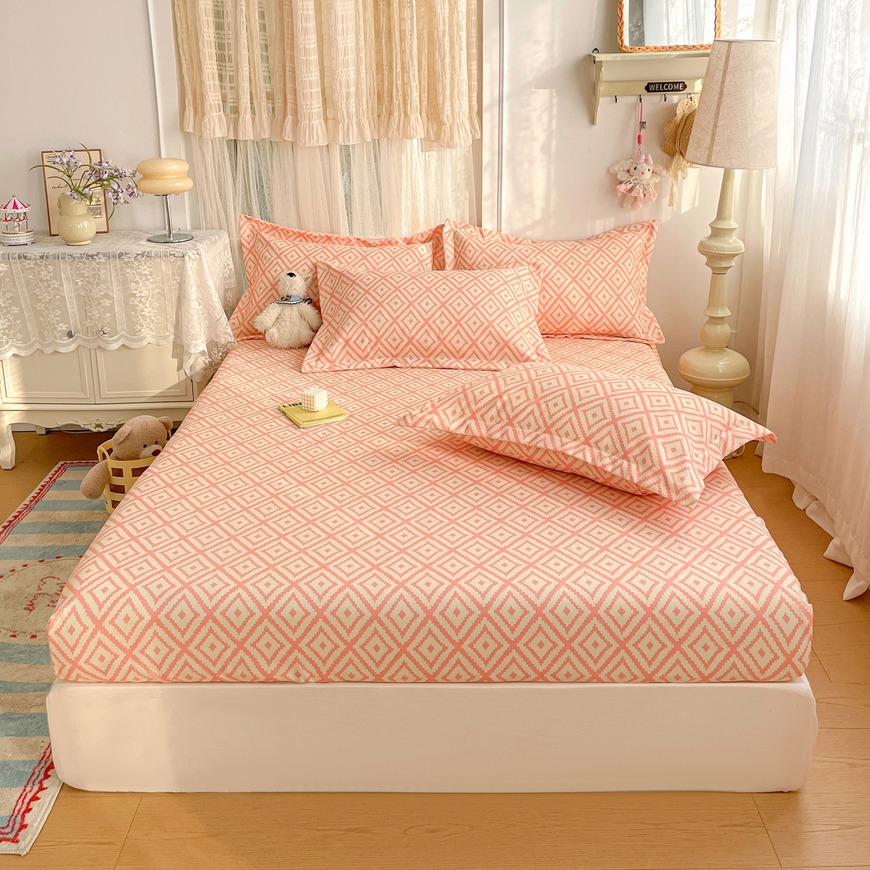 纽缦家纺 2026新款舒适透气细沙卡通印花老粗布床笠 图文迷宫-黄