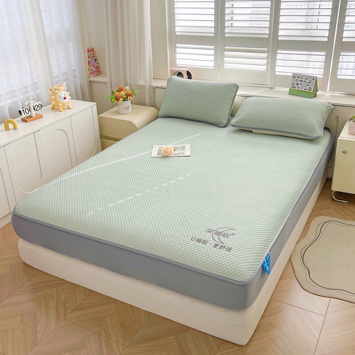 91家纺网 家纺一手货源 找家纺 卡诗兰 2026新款A类凉感豆豆床笠款凉席 床笠-青提绿