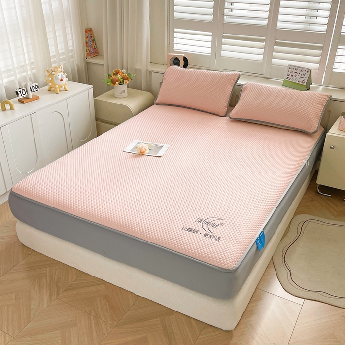 91家纺网 家纺一手货源 找家纺 卡诗兰 2026新款A类凉感豆豆床笠款凉席 床笠-优雅粉