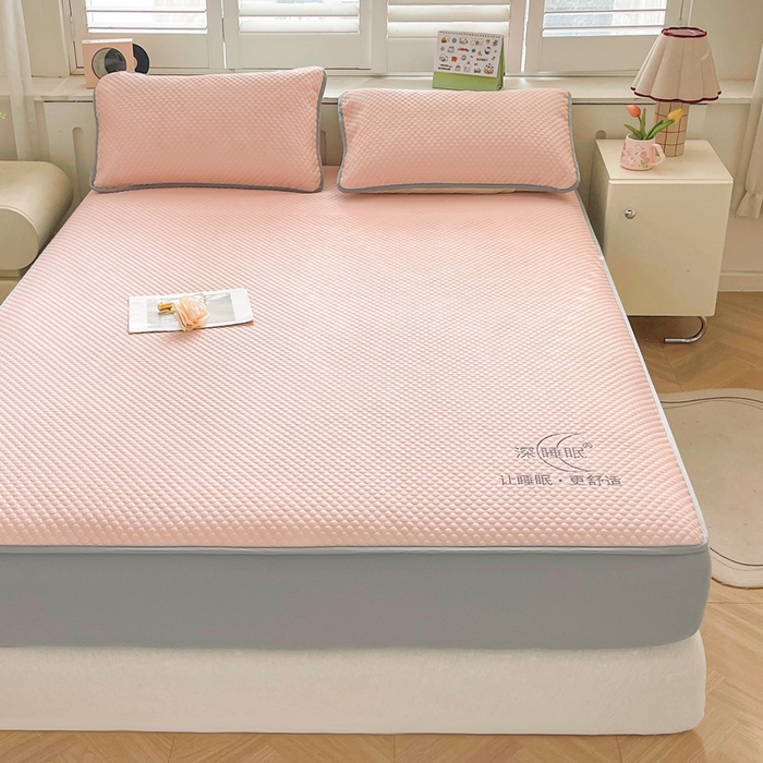 91家纺网 家纺一手货源 找家纺 卡诗兰 2026新款A类凉感豆豆床笠款凉席 床笠-优雅粉