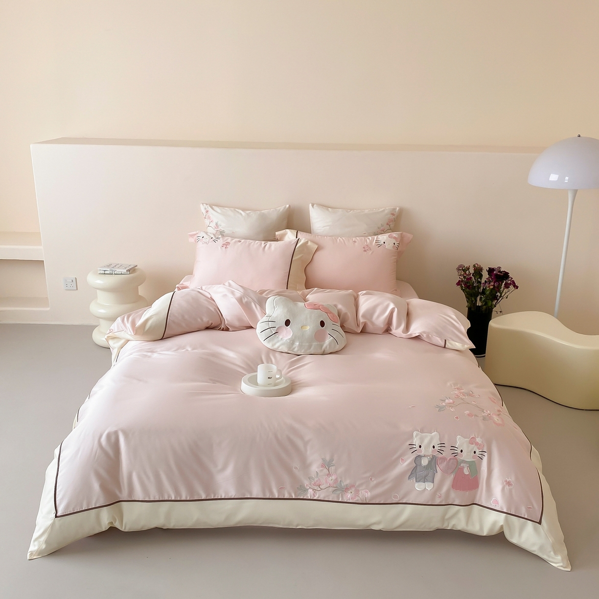 91家纺网 家纺一手货源 找家纺 佳汐蓝家纺 2026春夏新款长绒棉纯棉刺绣四件套-蜜搭子 蜜搭子-粉