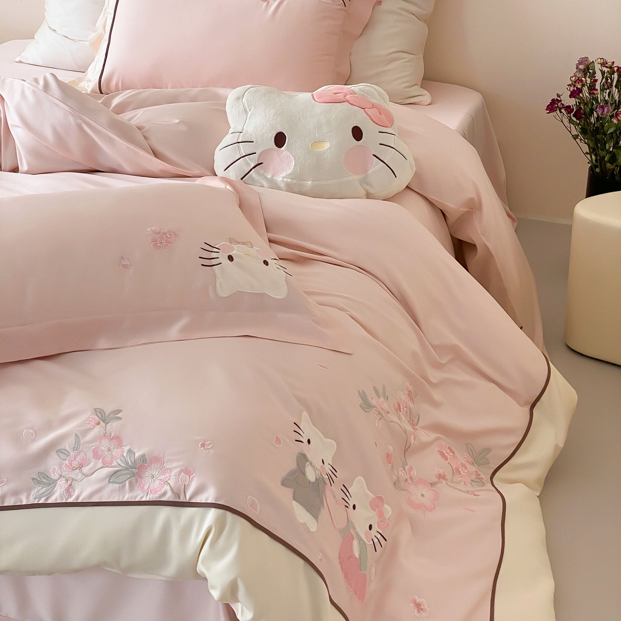 91家纺网 家纺一手货源 找家纺 佳汐蓝家纺 2026春夏新款长绒棉纯棉刺绣四件套-蜜搭子 蜜搭子-粉